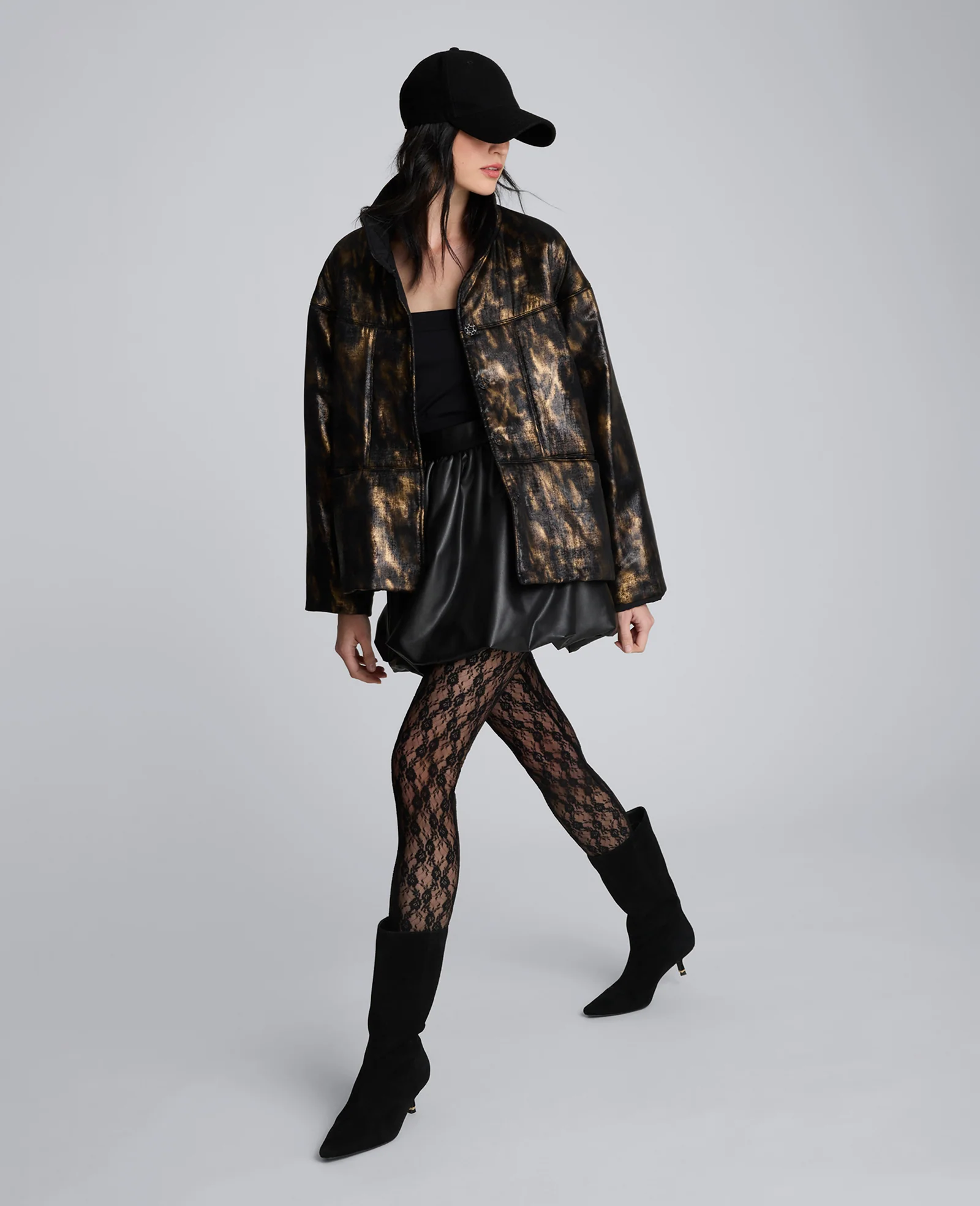 Animal Foiled Satin Lightweight Seamed Puffer Jacket - Image 3