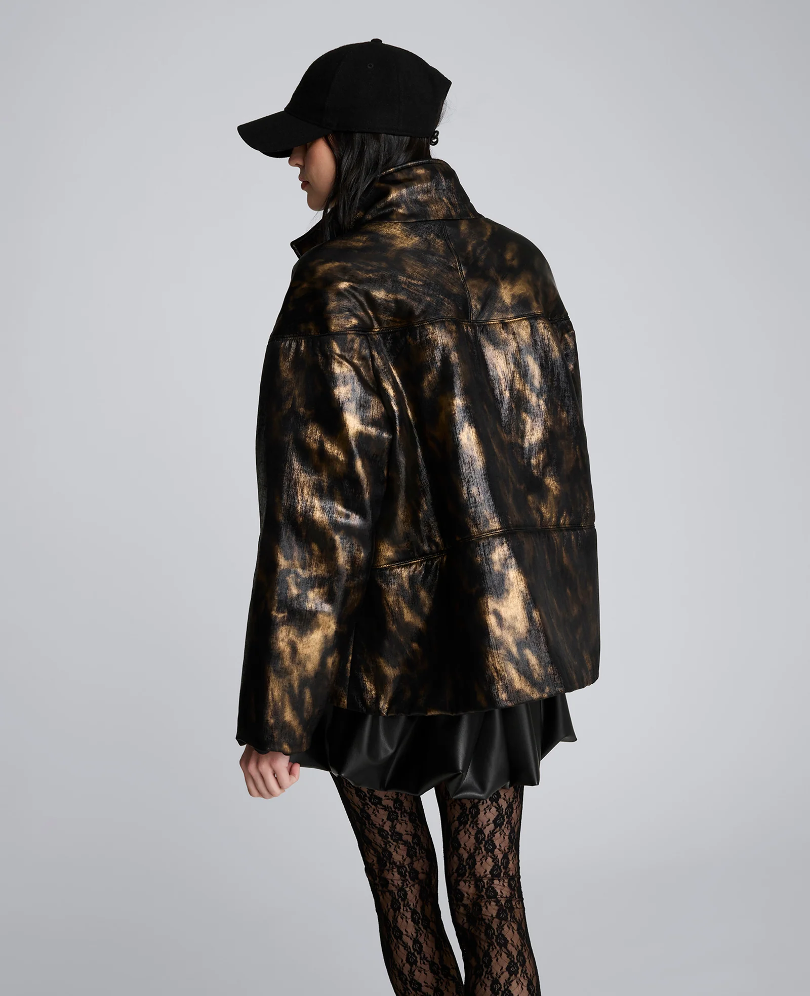 Animal Foiled Satin Lightweight Seamed Puffer Jacket - Image 4
