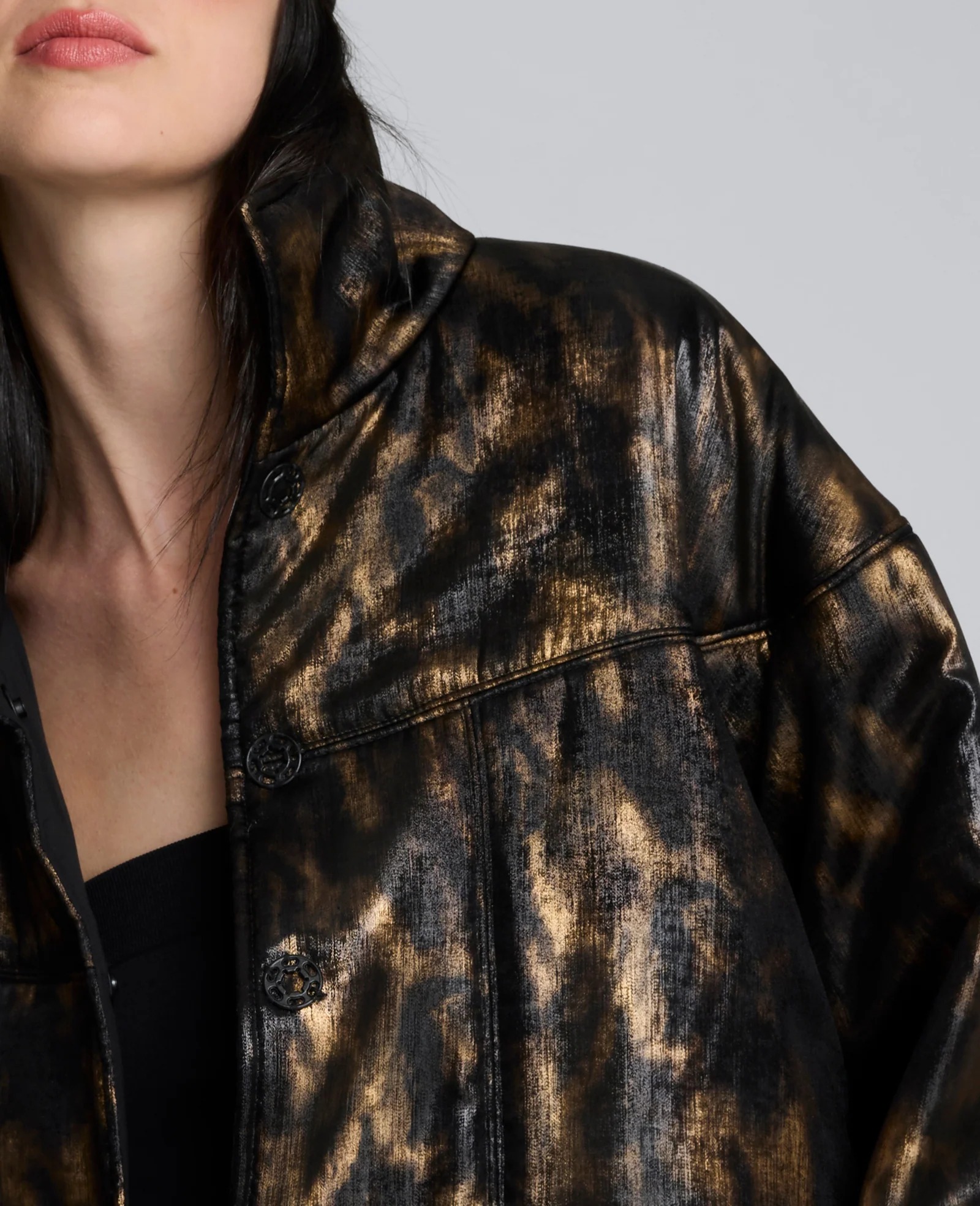 Animal Foiled Satin Lightweight Seamed Puffer Jacket - Image 5