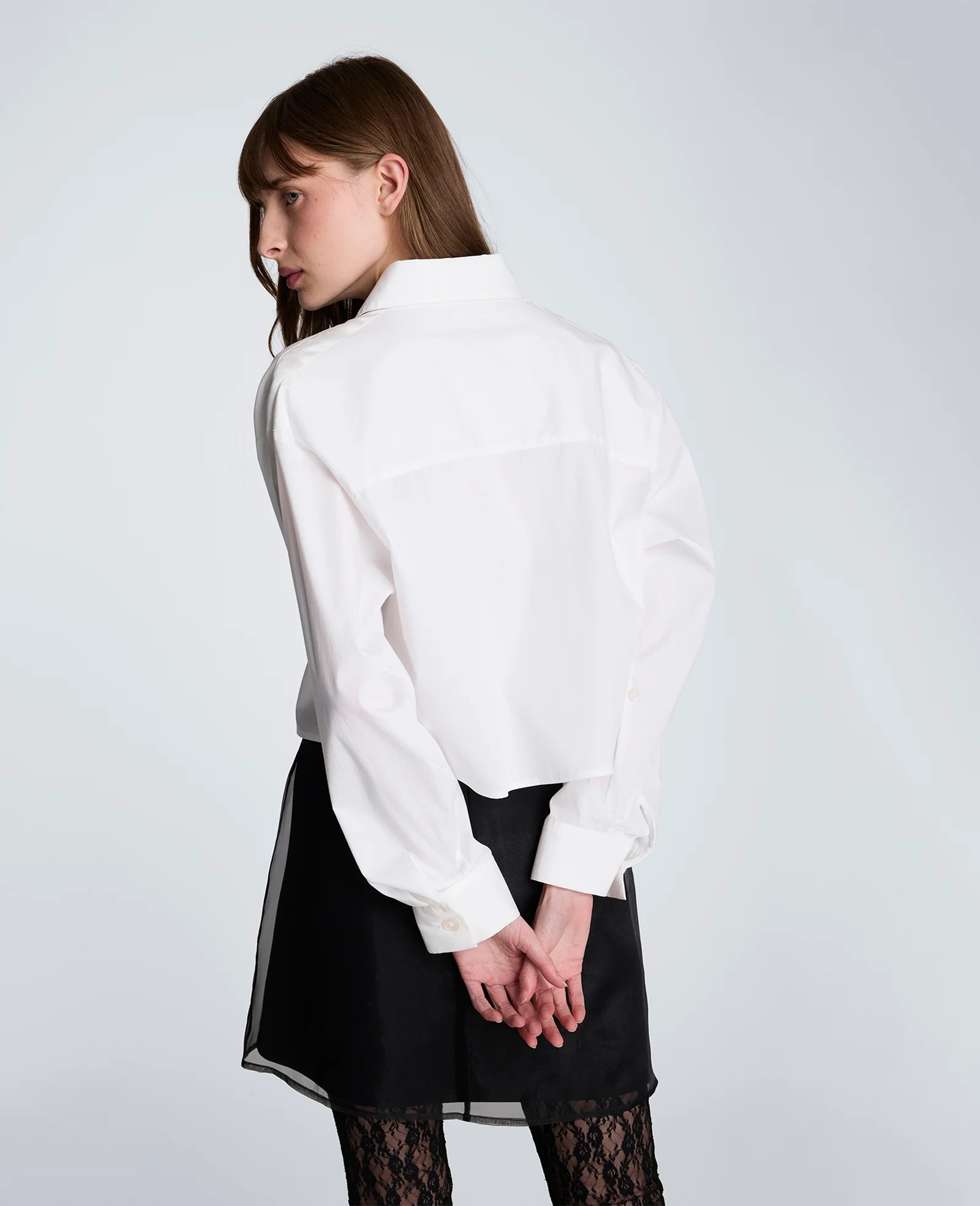 Button Front Crop Shirt with Satin Detail - Image 2