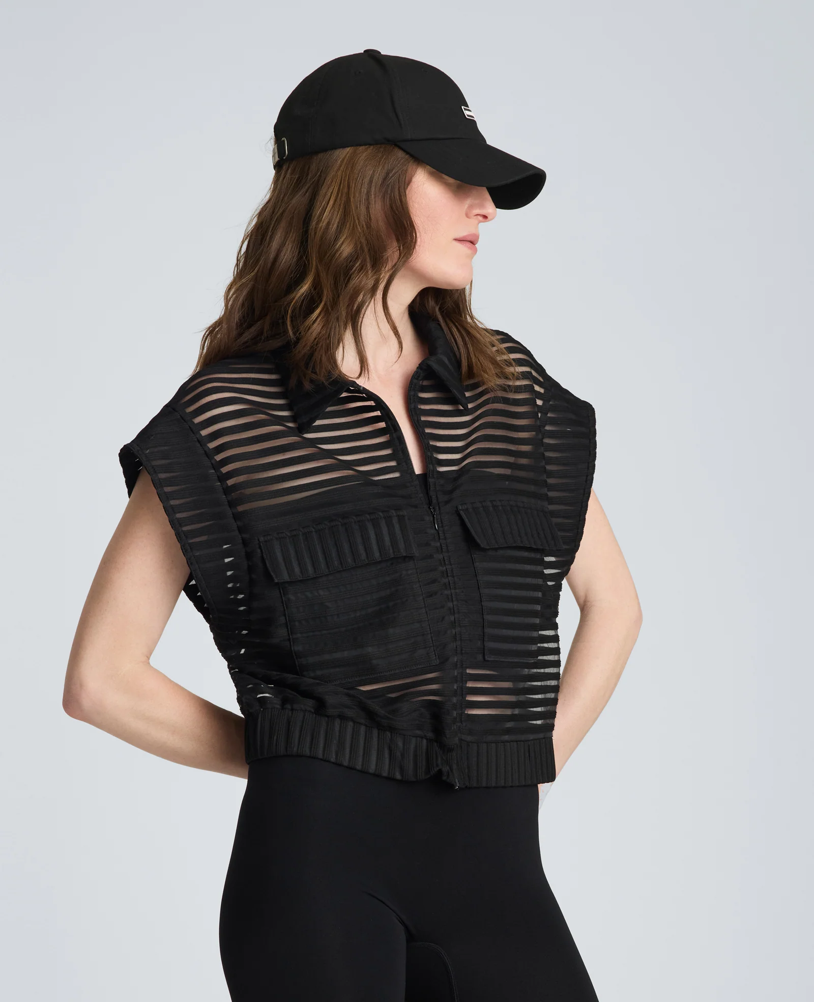 Zip-Up Vest Cardigan with Chest Pocket - Image 3