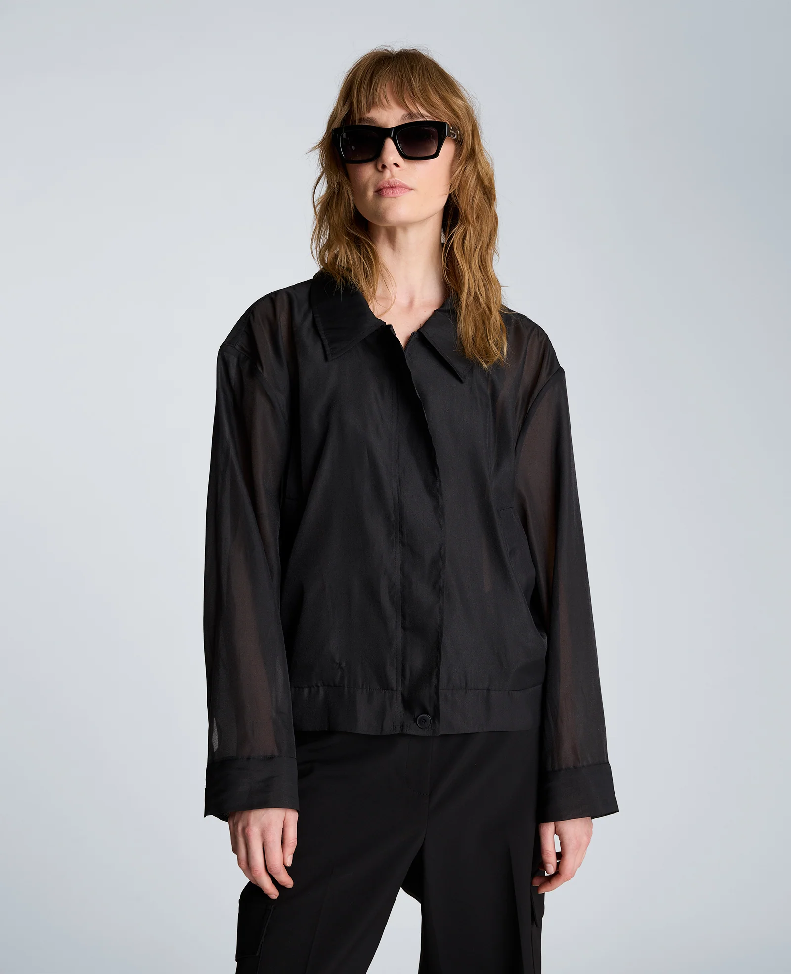 Collared Sheer Bomber Jacket
