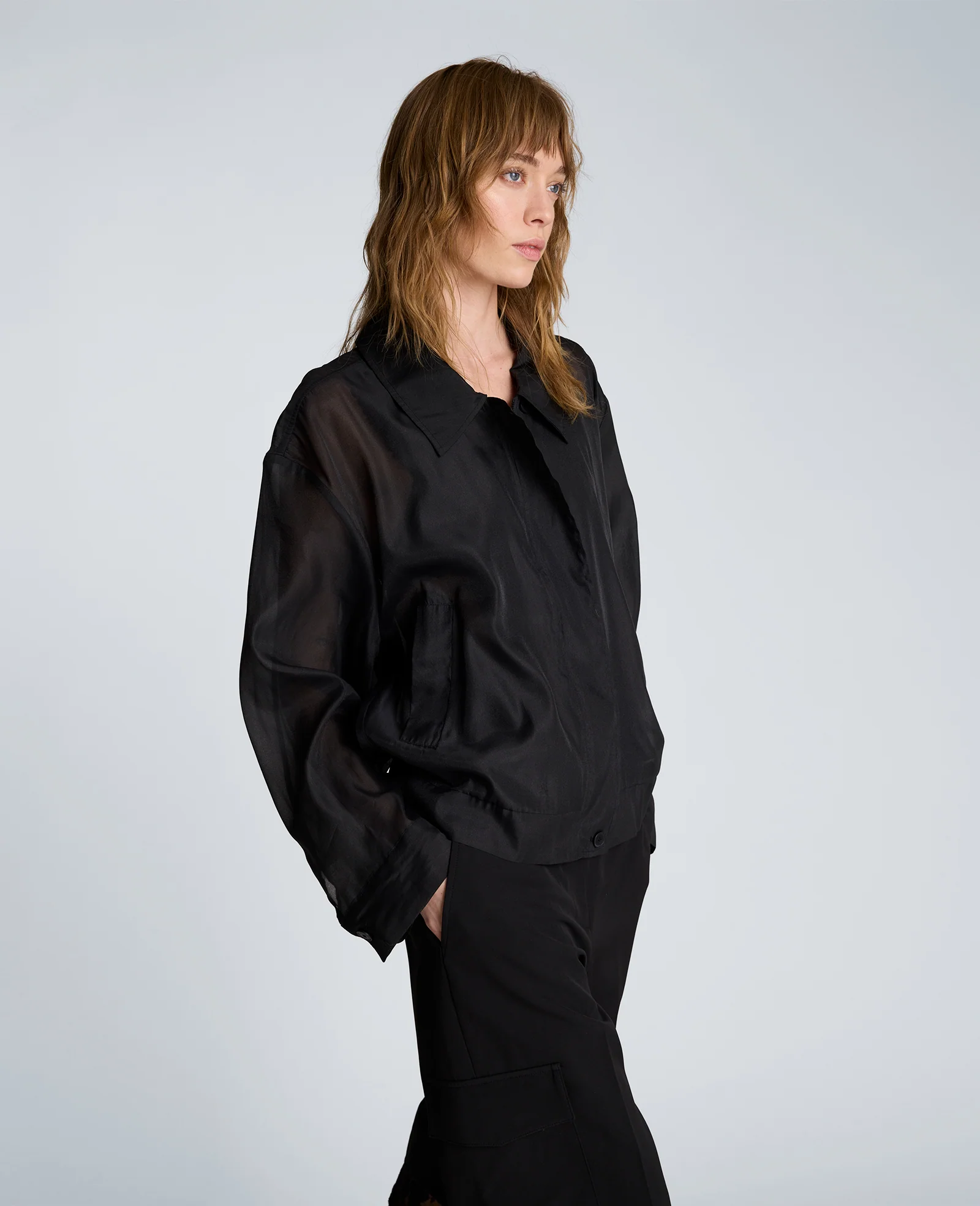 Collared Sheer Bomber Jacket - Image 3