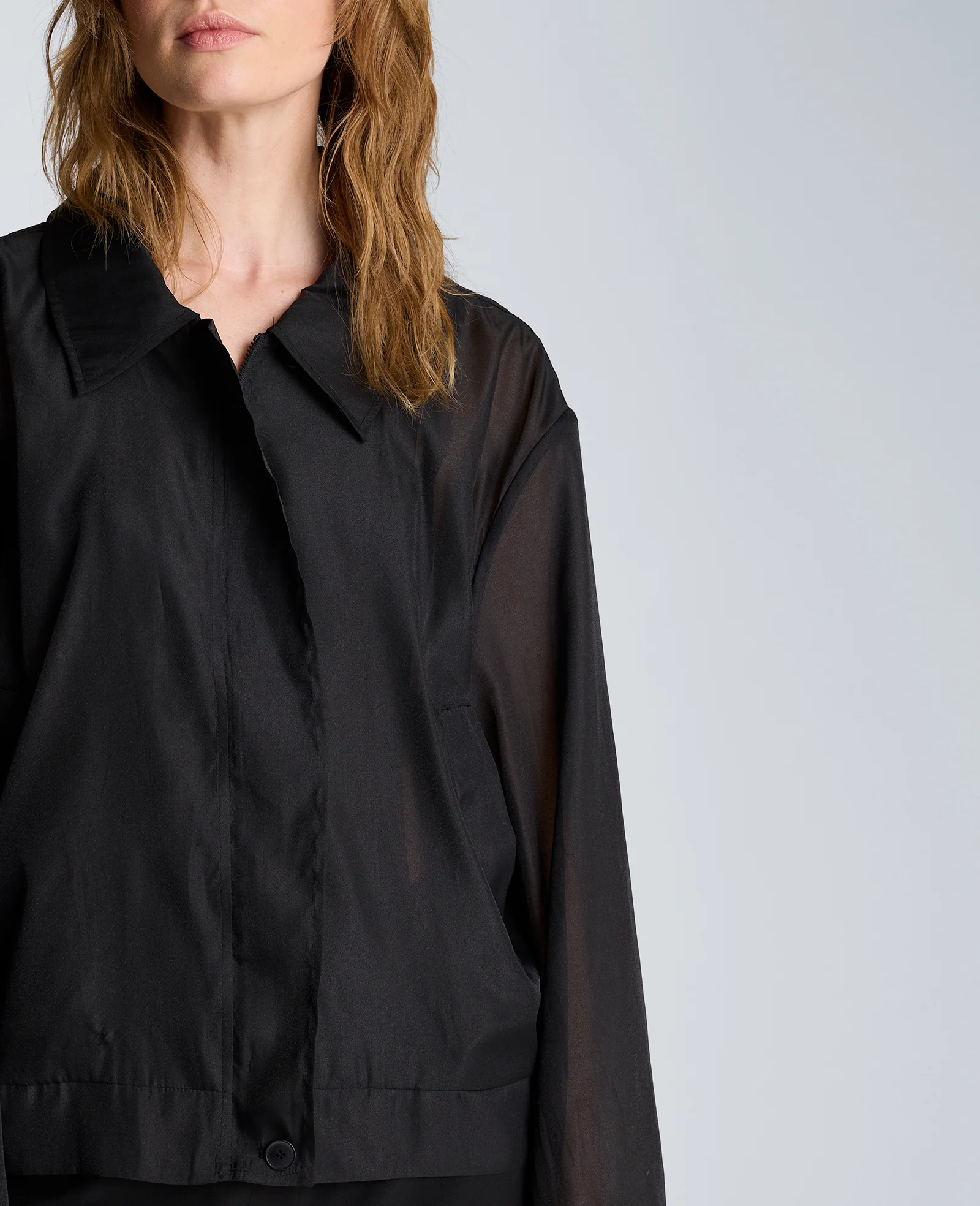 Collared Sheer Bomber Jacket - Image 4