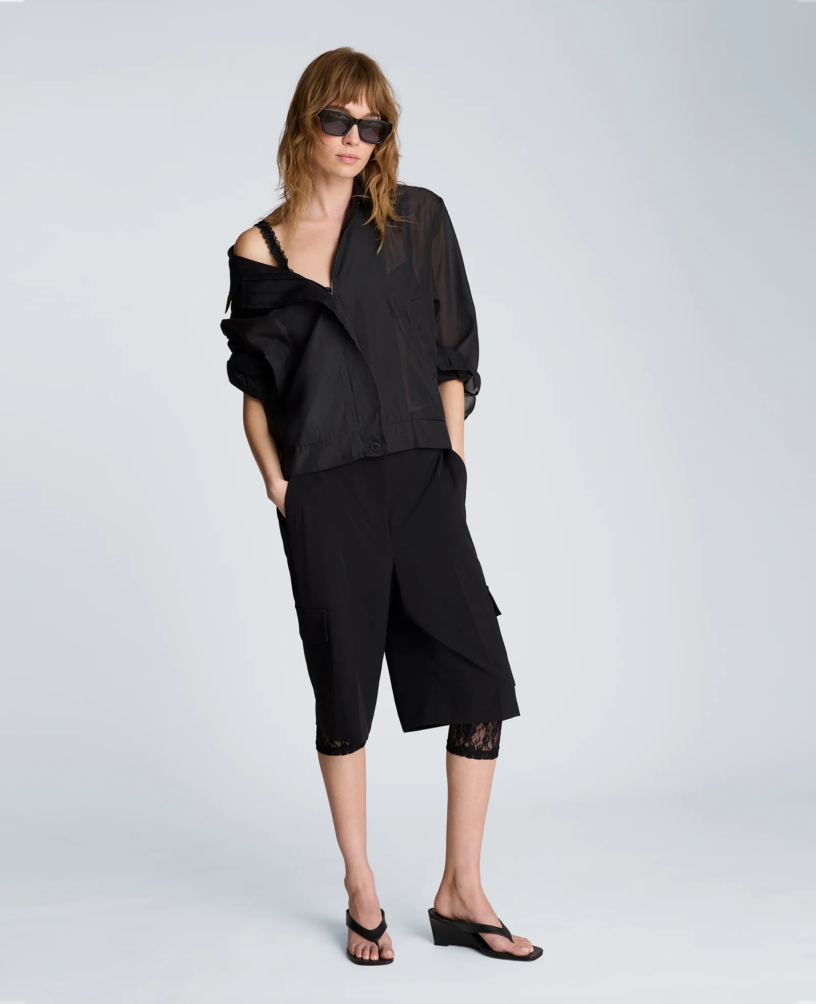 Collared Sheer Bomber Jacket - Image 5