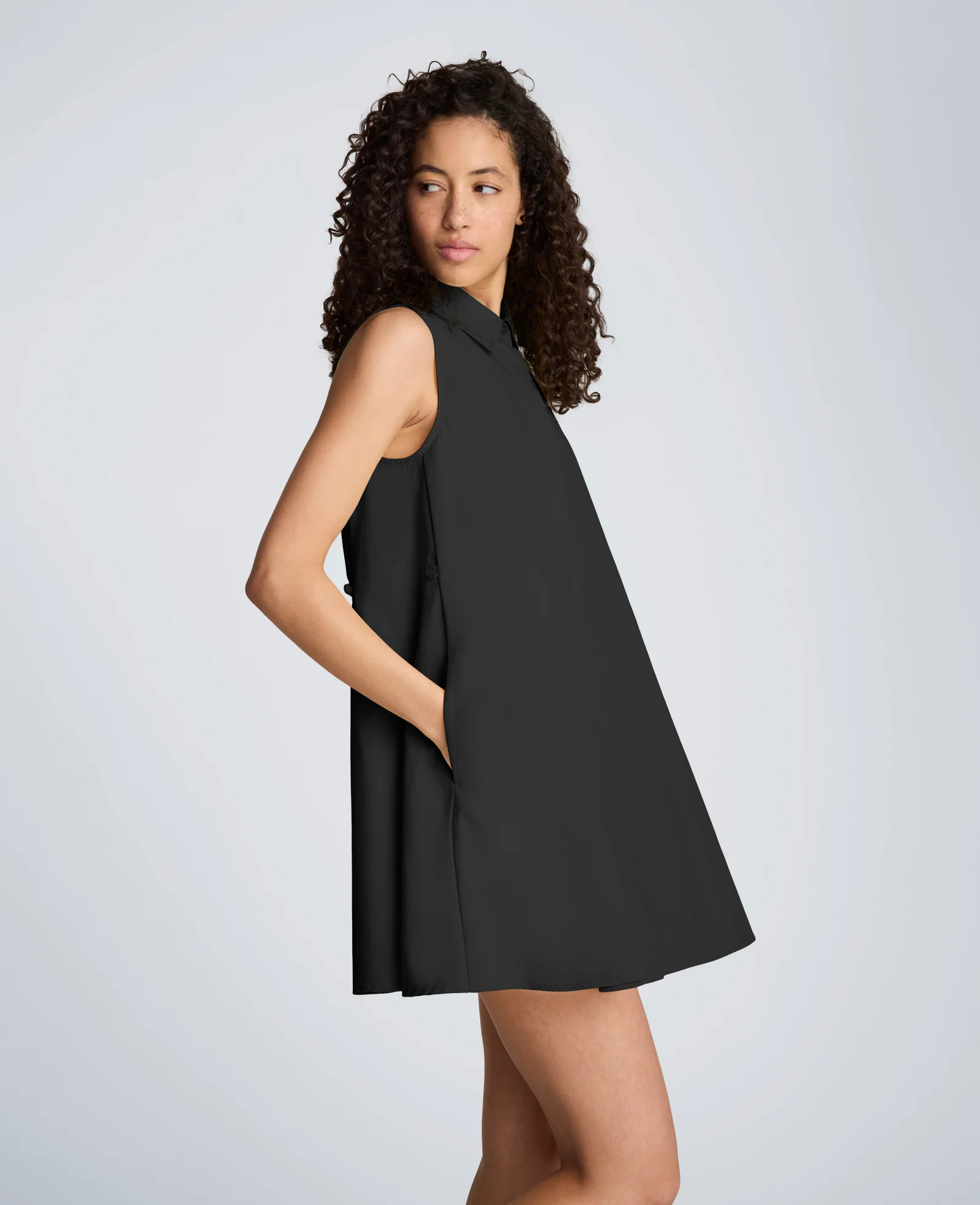 Cotton Poplin Sleeveless Trapeze Mini Dress - Image 3