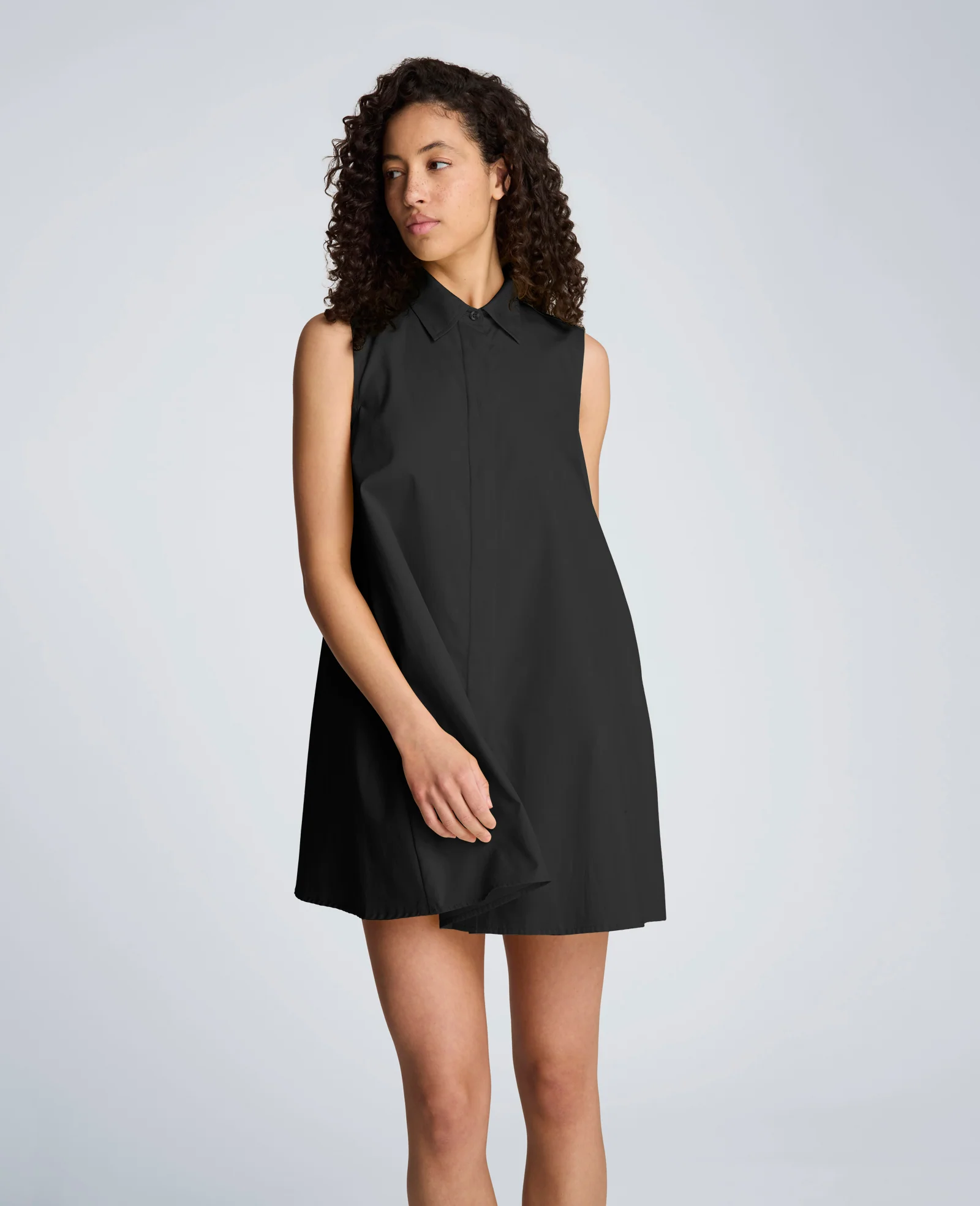 Cotton Poplin Sleeveless Trapeze Mini Dress - Image 4
