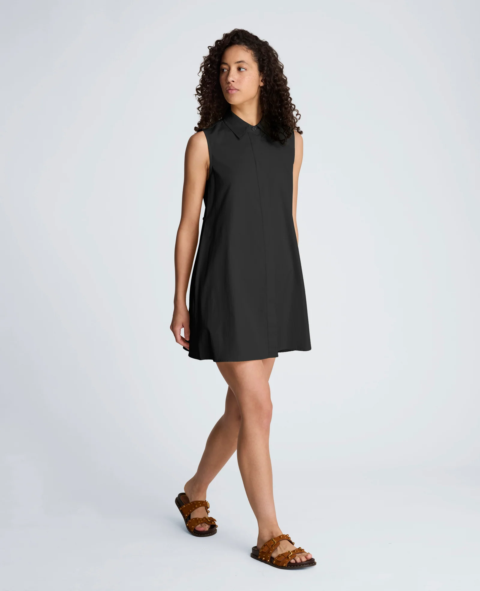 Cotton Poplin Sleeveless Trapeze Mini Dress - Image 5