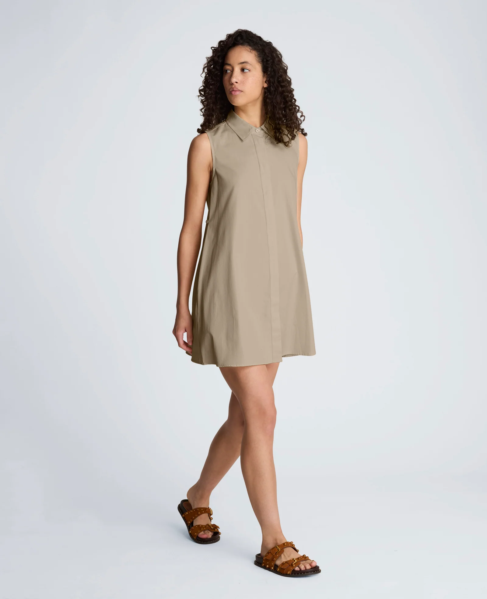 Cotton Poplin Sleeveless Trapeze Mini Dress - Image 5