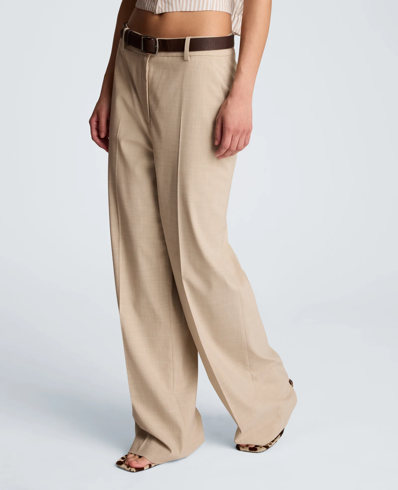 Crosshatch Fly Front High Rise Slash Pocket Wide Leg Pant with Belt - Image 6