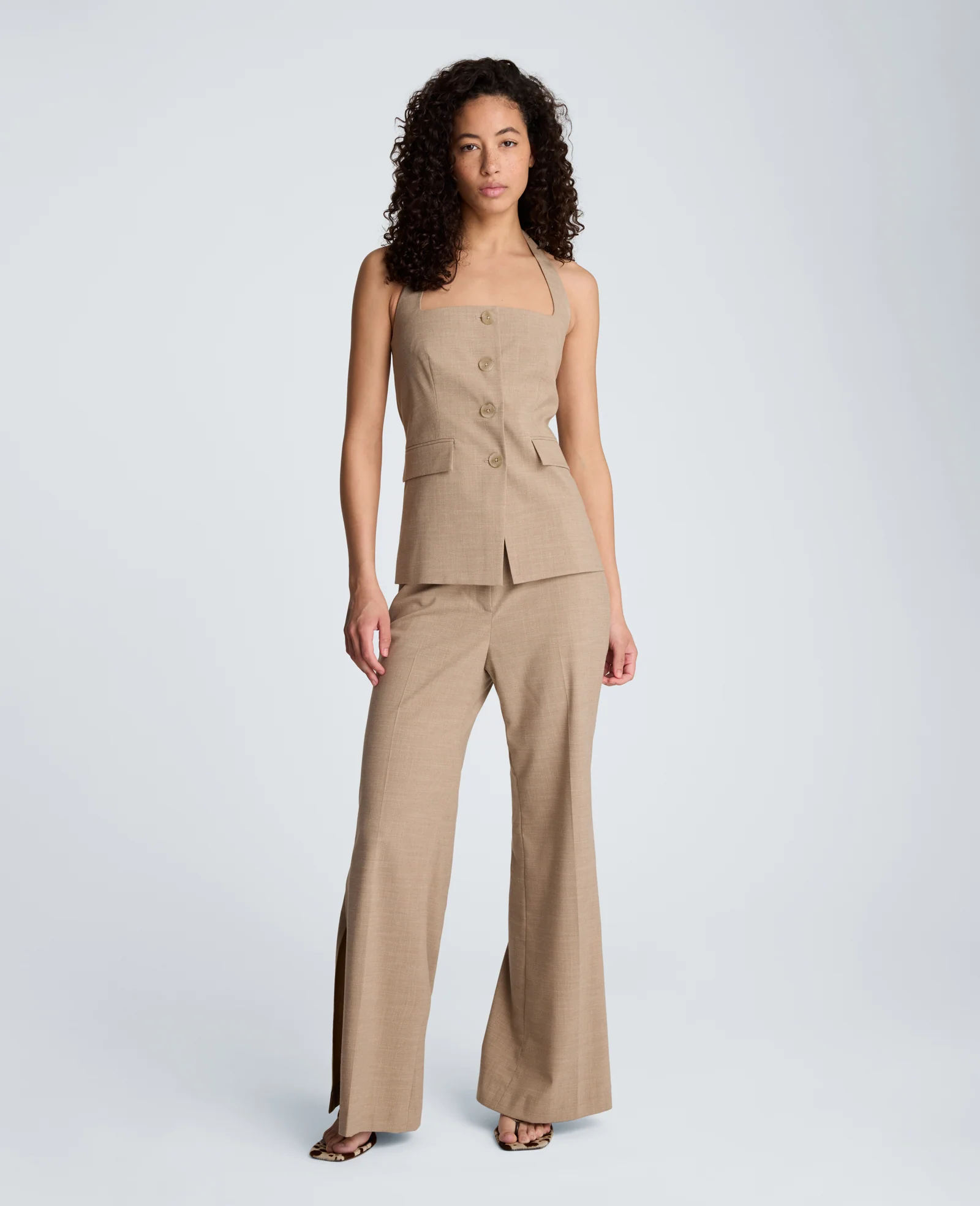 Crosshatch Weave Four Button Halter Vest with Flap Pockets - Image 5