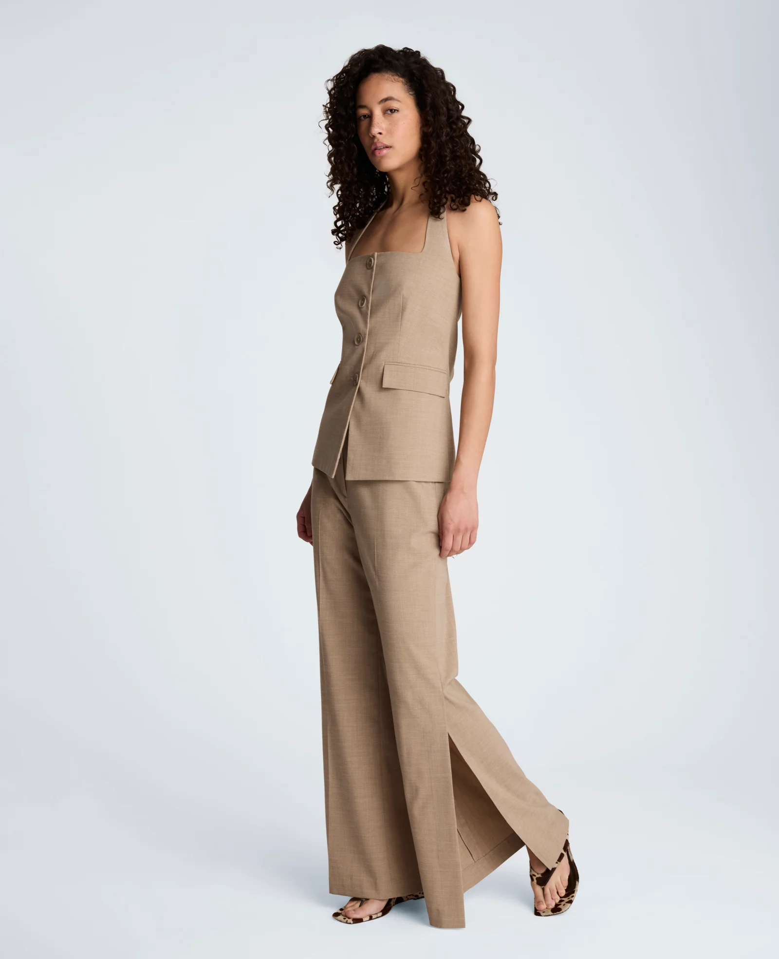 Crosshatch Weave Four Button Halter Vest with Flap Pockets - Image 6