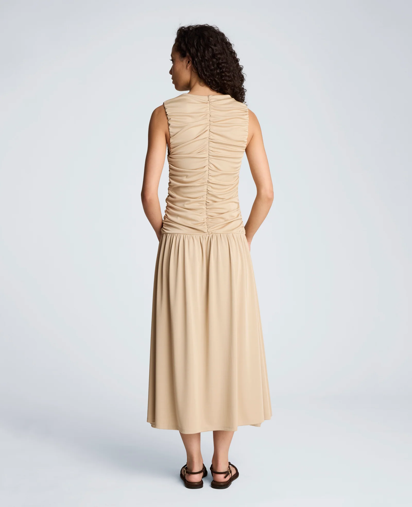 Drawstring Ruched A-Line Midi Milano Jersey Dress - Image 2