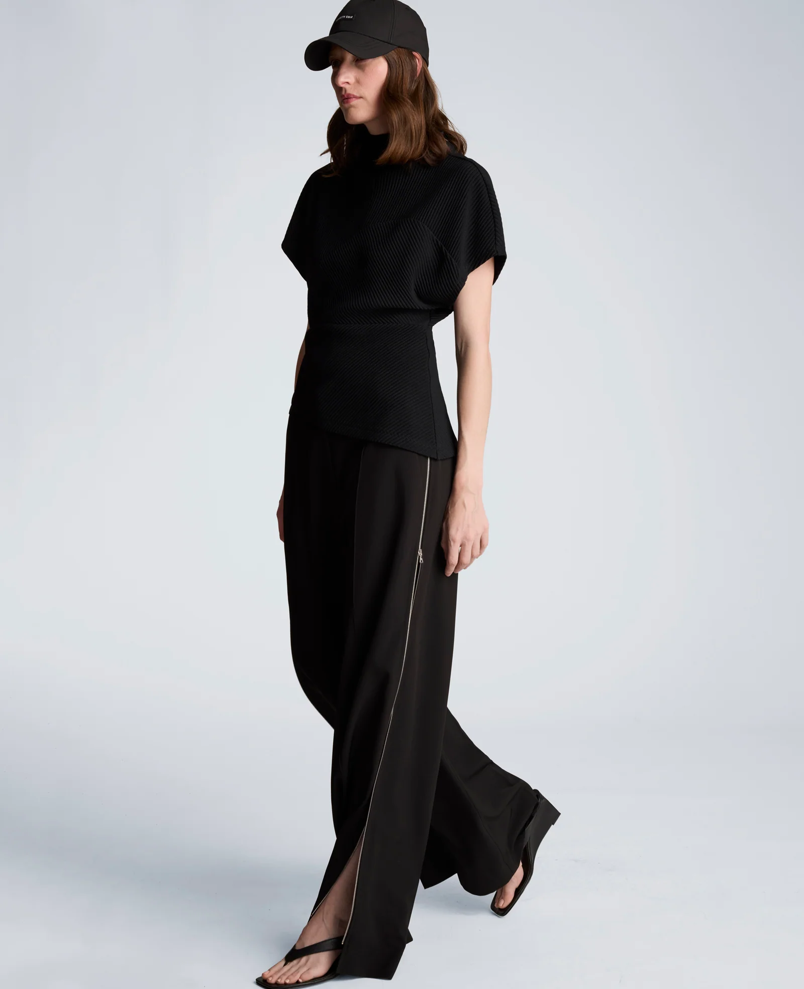 Fly Front High Rise Wide Leg Zipper Pintuck Pant - Image 6