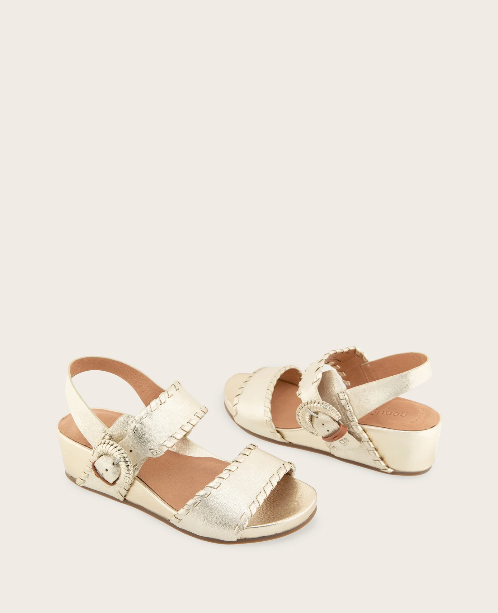 GENTLE SOULS - Gayle Metallic Two Band Whip Stitch Wedge Sandal - Image 2