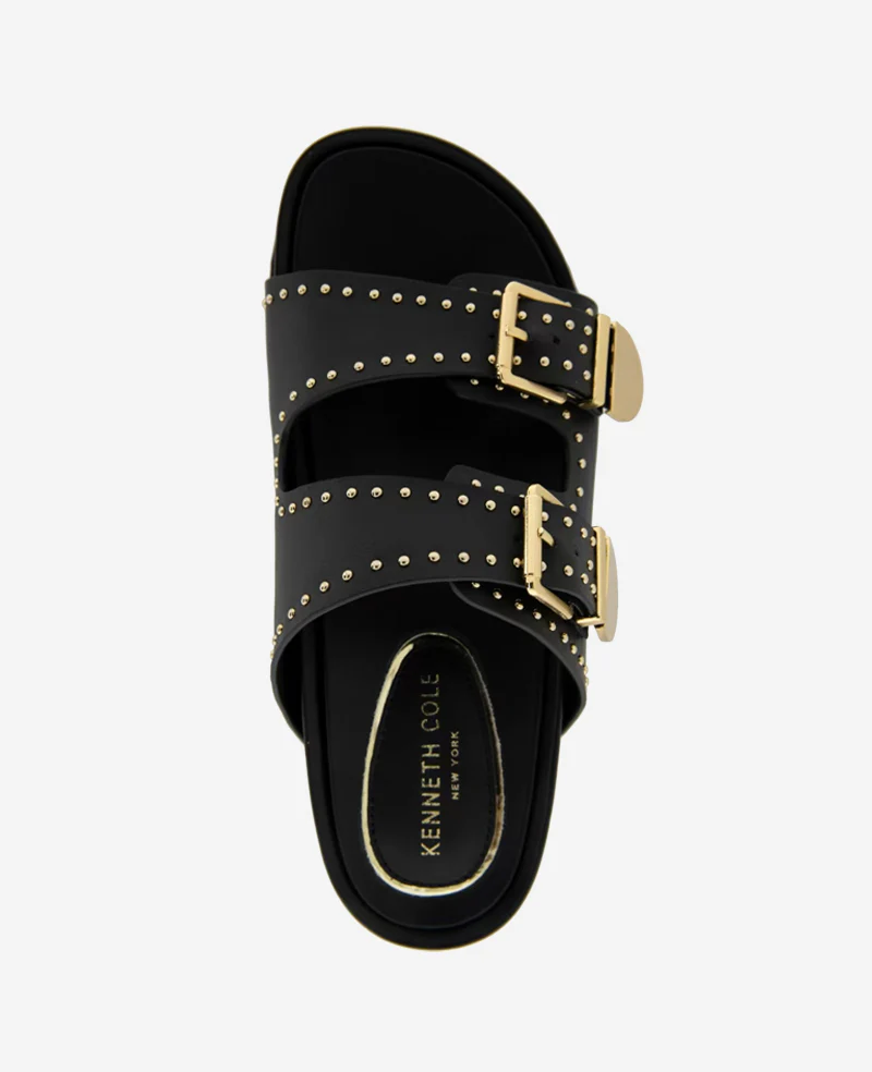 Gradie Double Buckle Studded Leather Platform Slide Sandal - Image 4