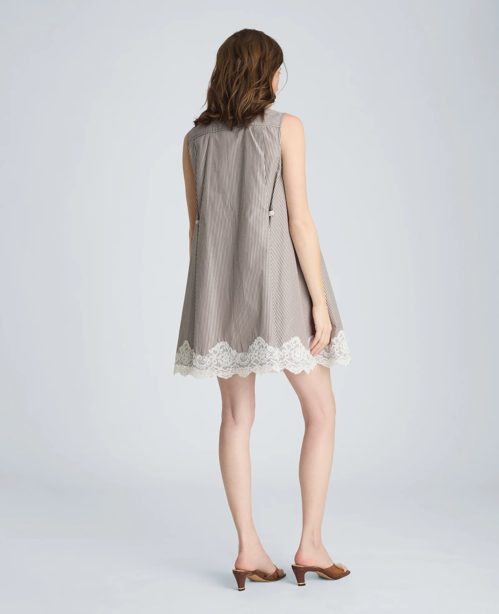 Halter Shirt Swing Dress with Lace Hem - Image 2