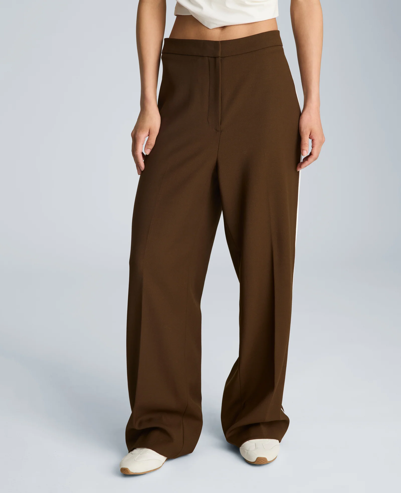 High Rise Fly Front Boyfriend Wide Leg Pant with Side Piping