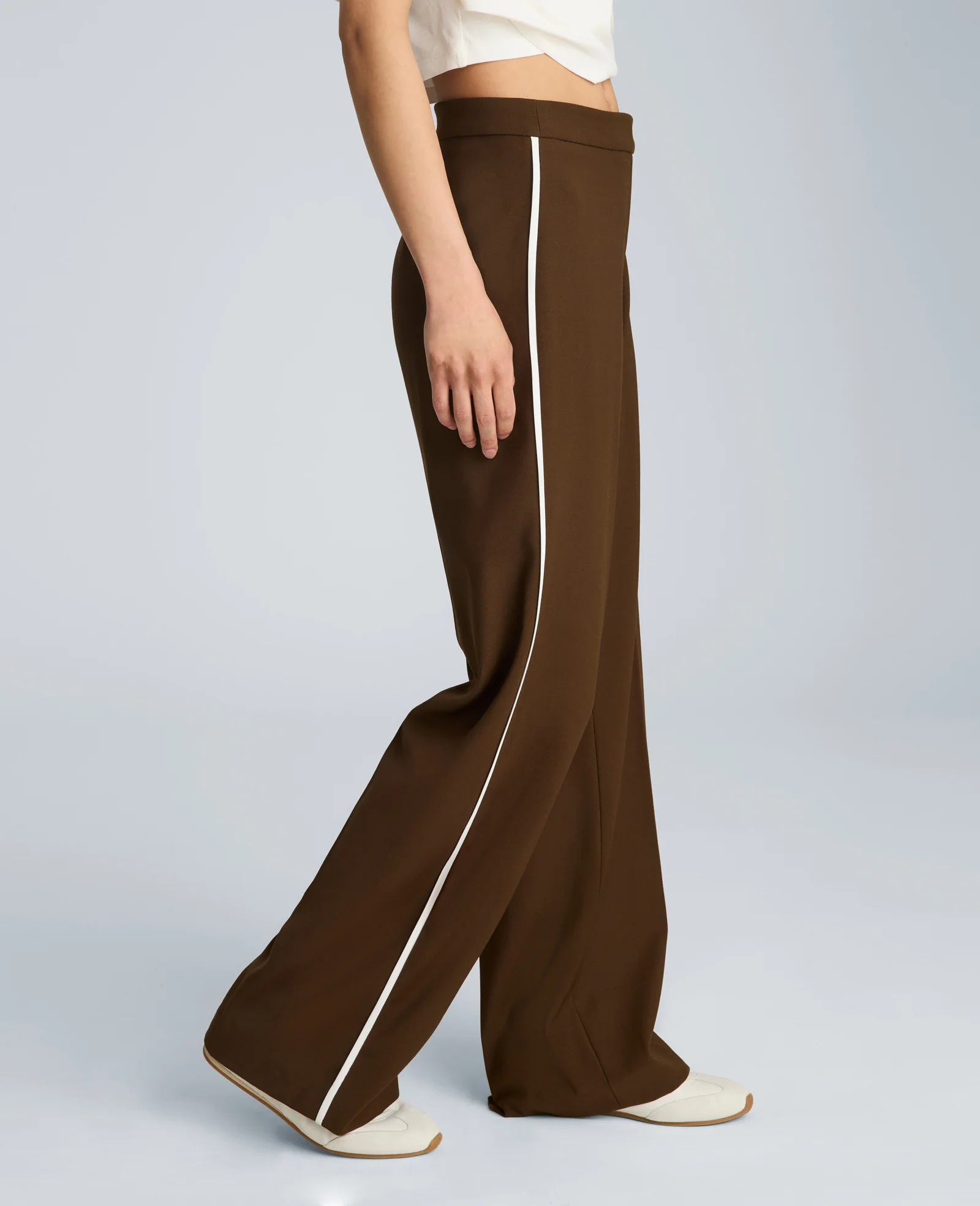High Rise Fly Front Boyfriend Wide Leg Pant with Side Piping - Image 3