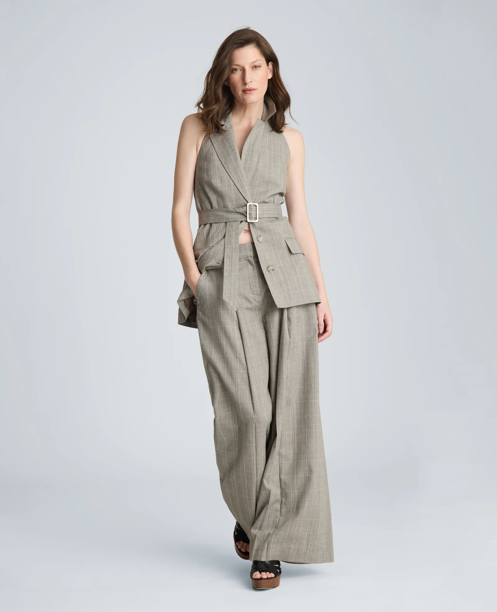 High Rise Fly Front Single Pleat Wide Leg Pant - Image 7