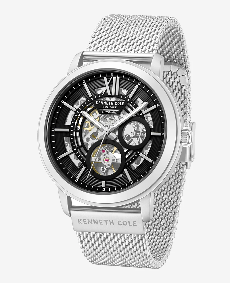 Skeleton Automatic Black Dial Stainless Steel Mesh Strap Watch - Image 4