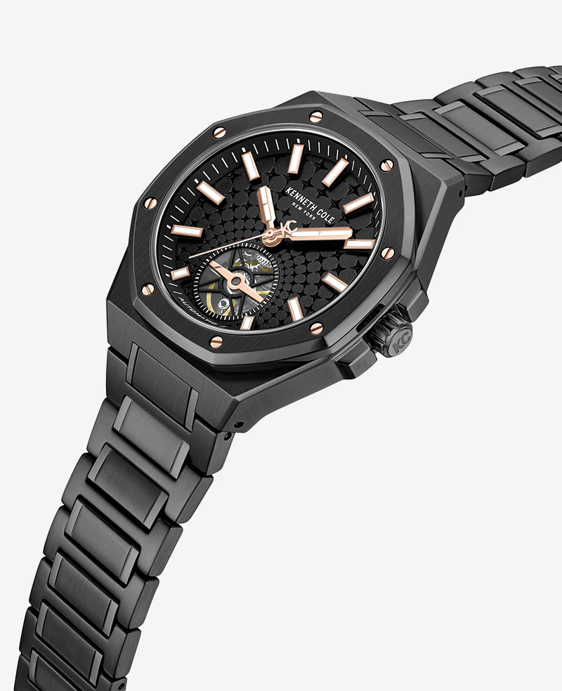 Skeleton Automatic Black Rose Gold Stainless Steel Bracelet Watch - Image 2