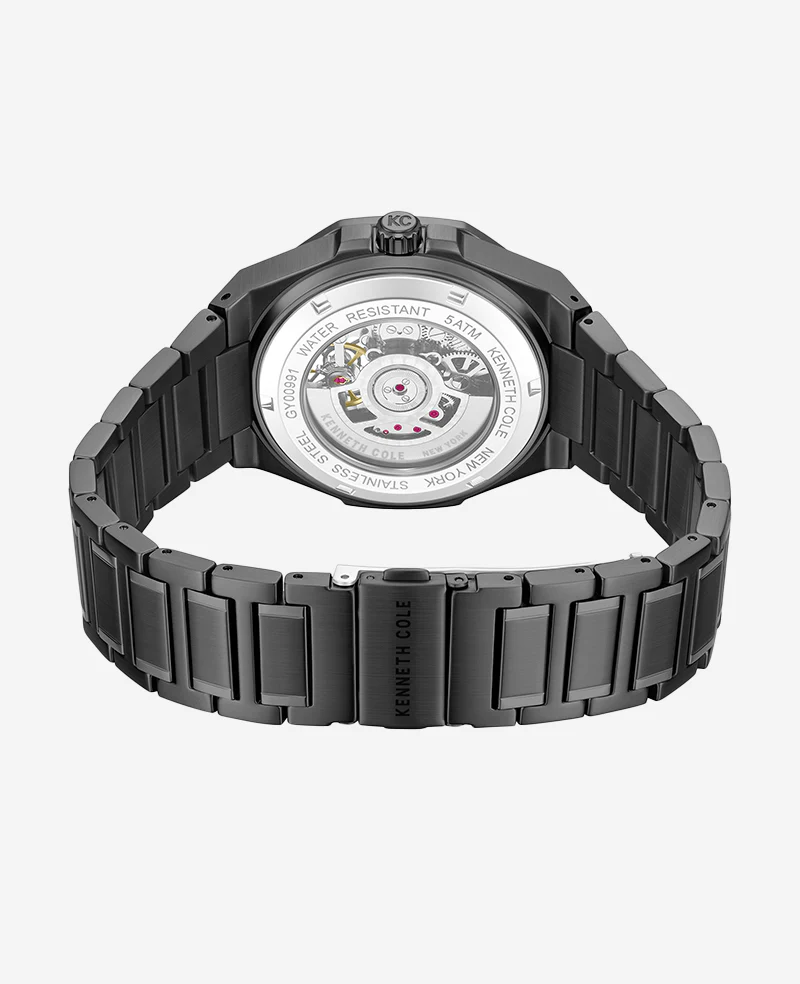Skeleton Automatic Black Rose Gold Stainless Steel Bracelet Watch - Image 3