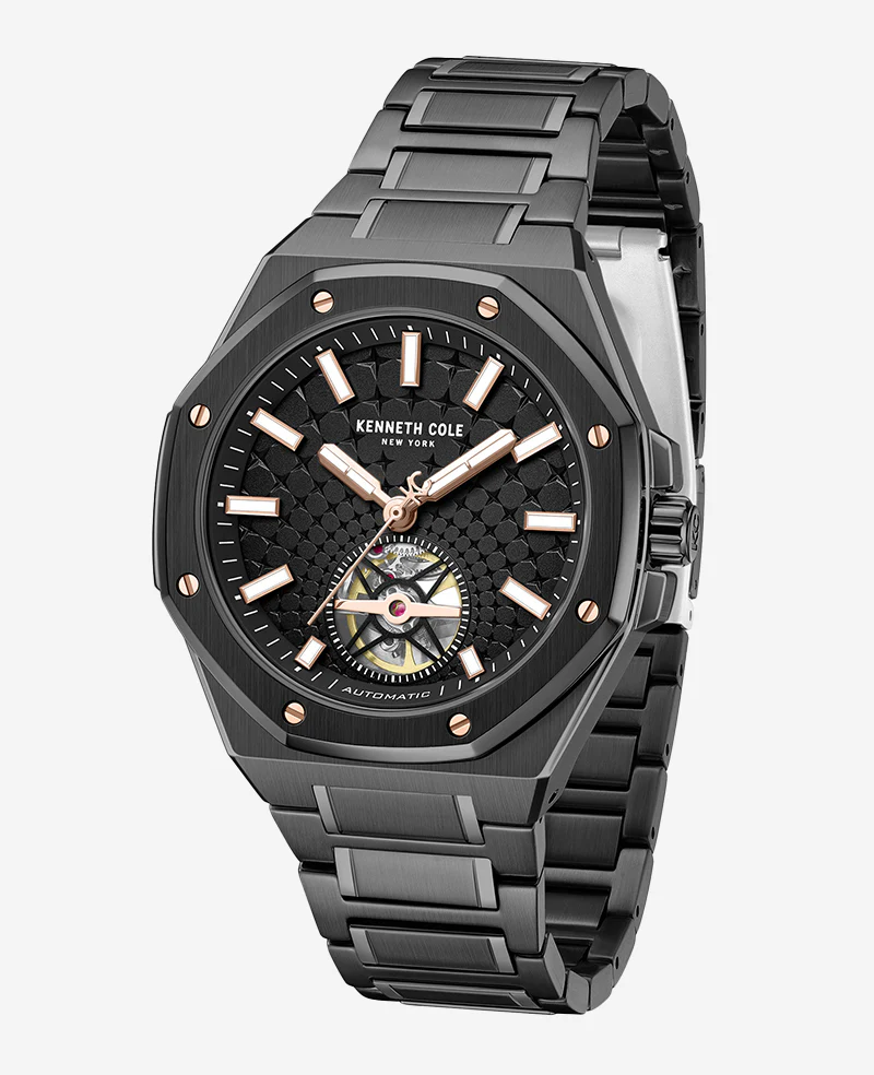 Skeleton Automatic Black Rose Gold Stainless Steel Bracelet Watch - Image 4
