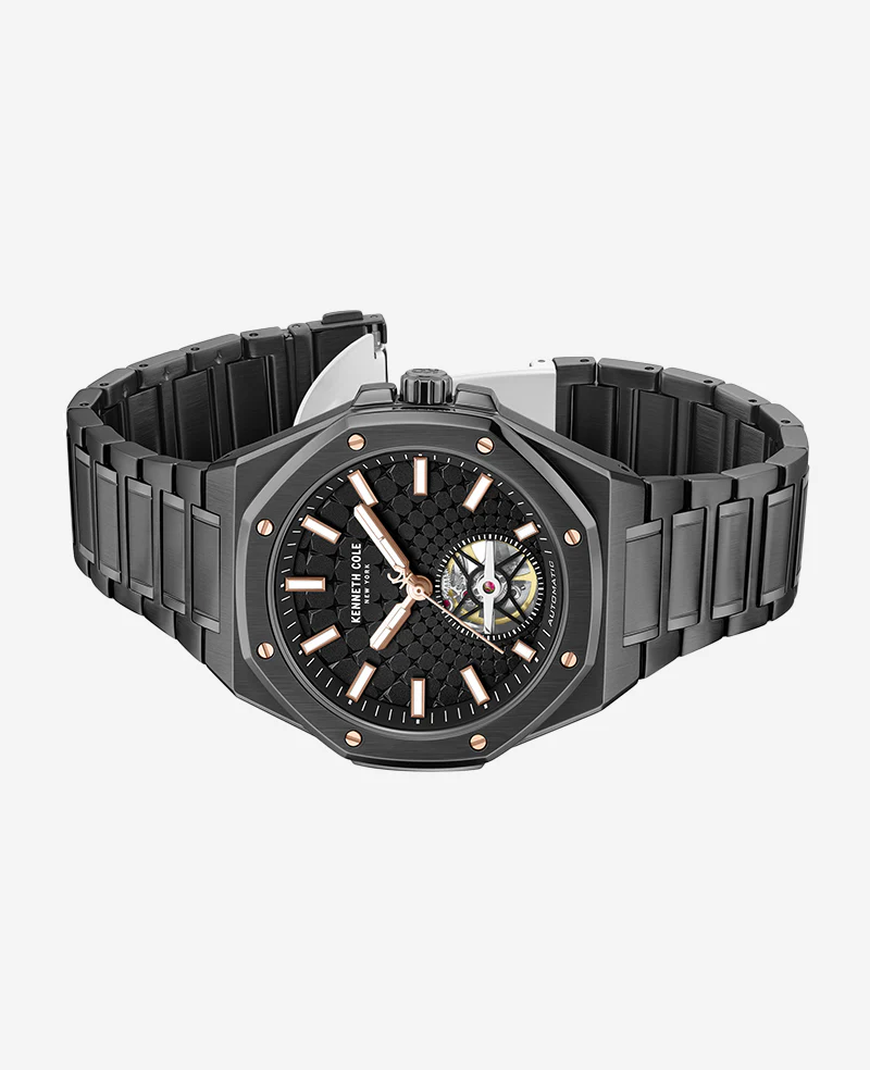 Skeleton Automatic Black Rose Gold Stainless Steel Bracelet Watch - Image 5