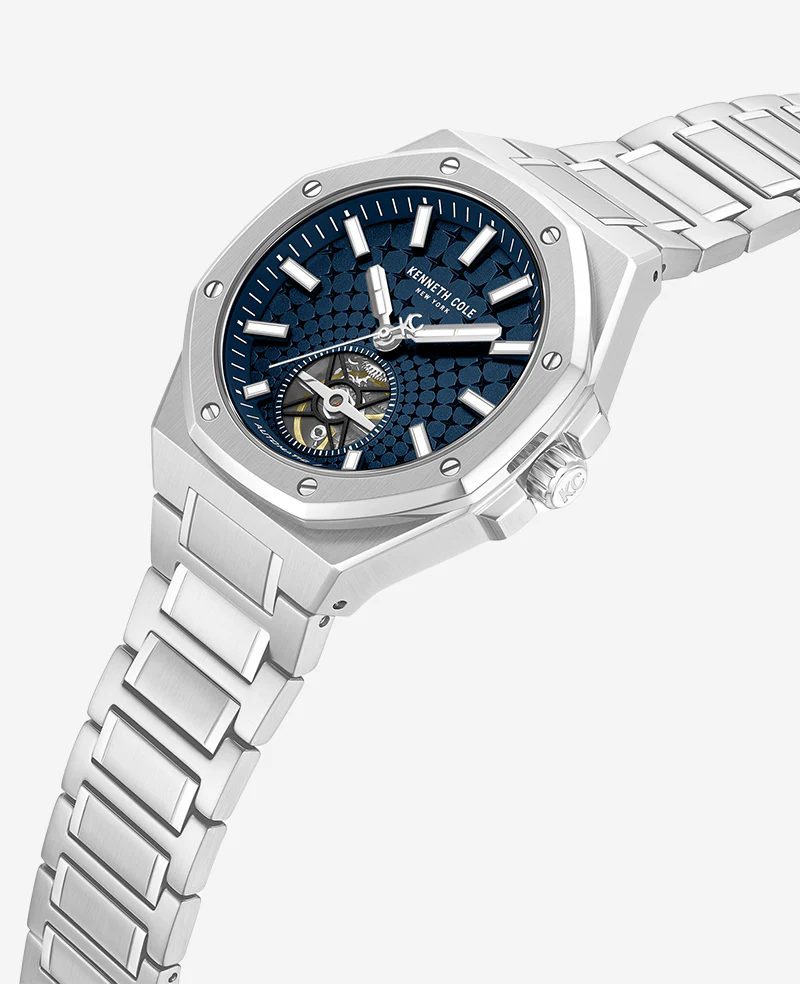 Skeleton Automatic Blue Dial Stainless Steel Bracelet Watch - Image 2