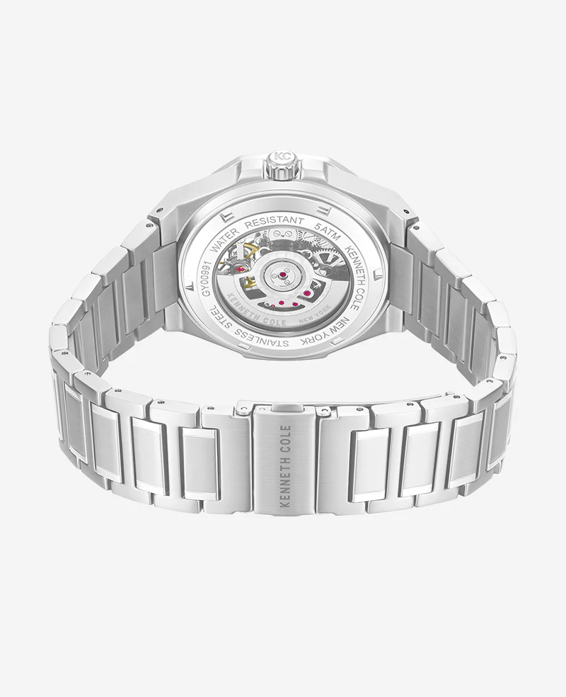 Skeleton Automatic Blue Dial Stainless Steel Bracelet Watch - Image 3