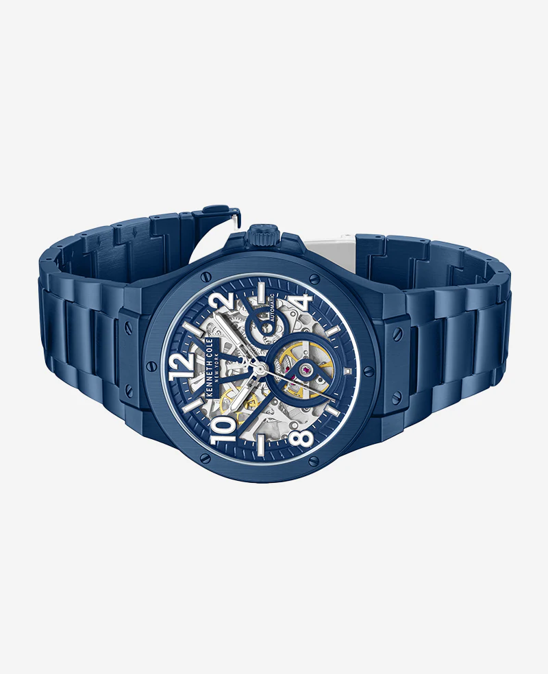 Skeleton Automatic Blue-IP Stainless Steel Bracelet Watch - Image 5