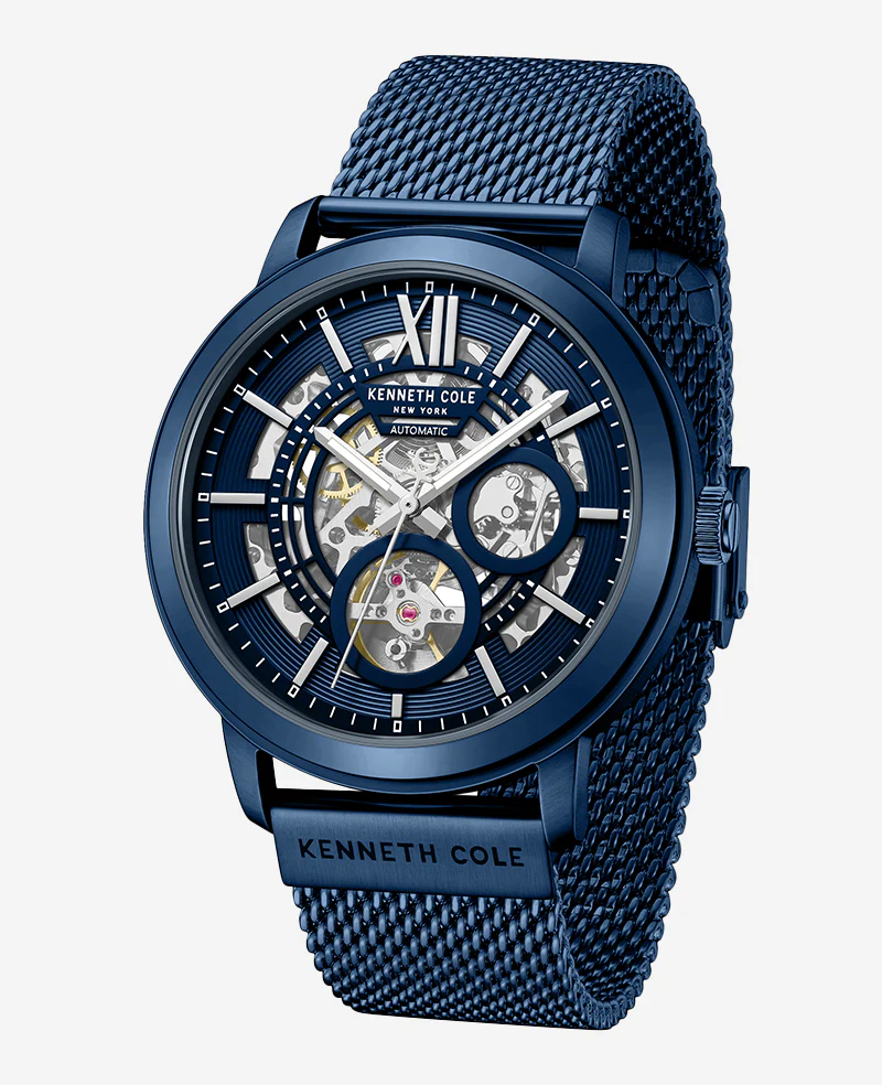 Skeleton Automatic Blue-IP Stainless Steel Mesh Strap Watch - Image 4