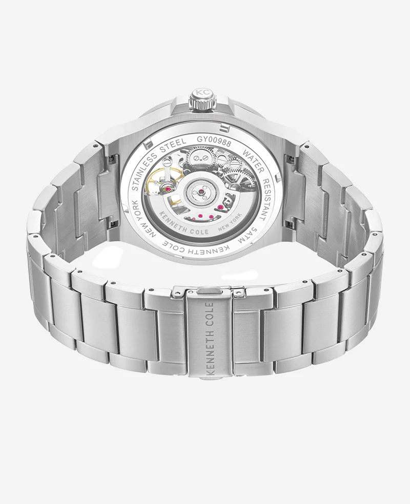 Skeleton Automatic Gunmetal Dial Stainless Steel Bracelet Watch - Image 3