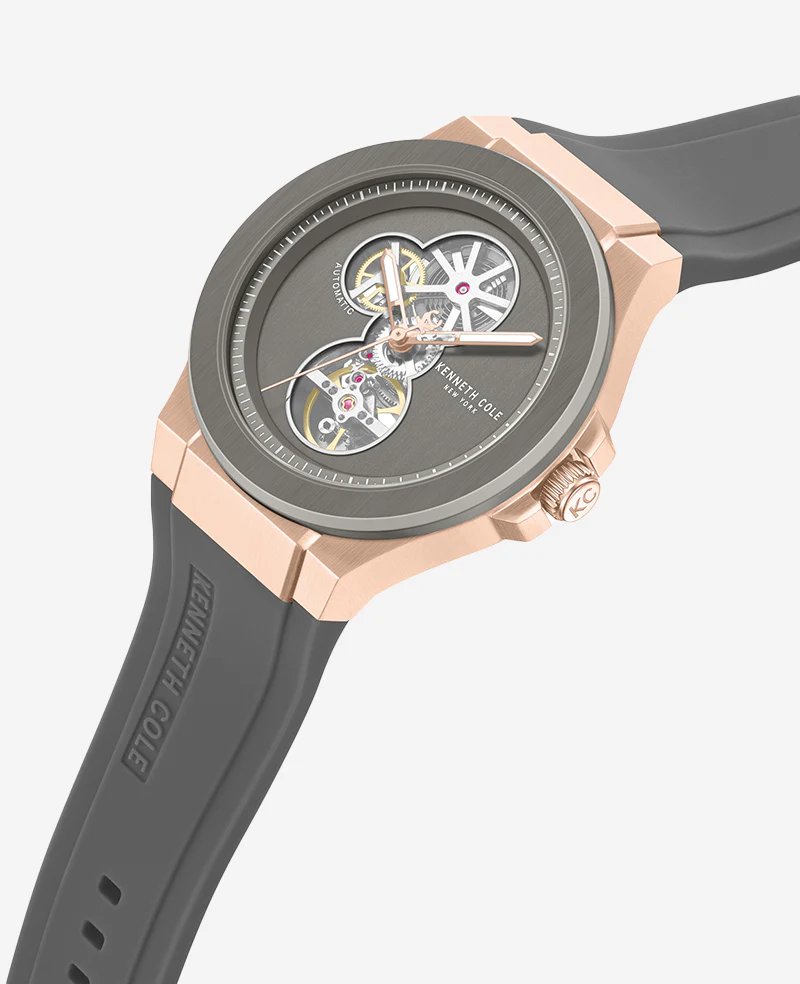 Skeleton Automatic Rose Gold Silicone Strap Watch - Image 2
