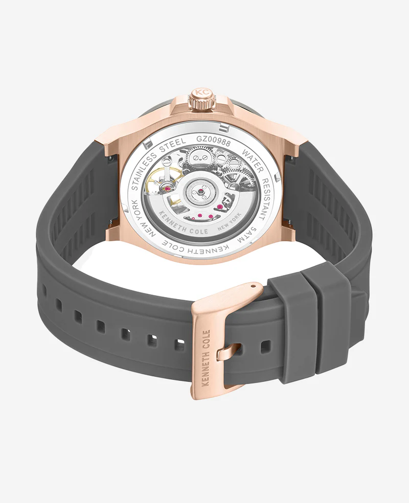 Skeleton Automatic Rose Gold Silicone Strap Watch - Image 3