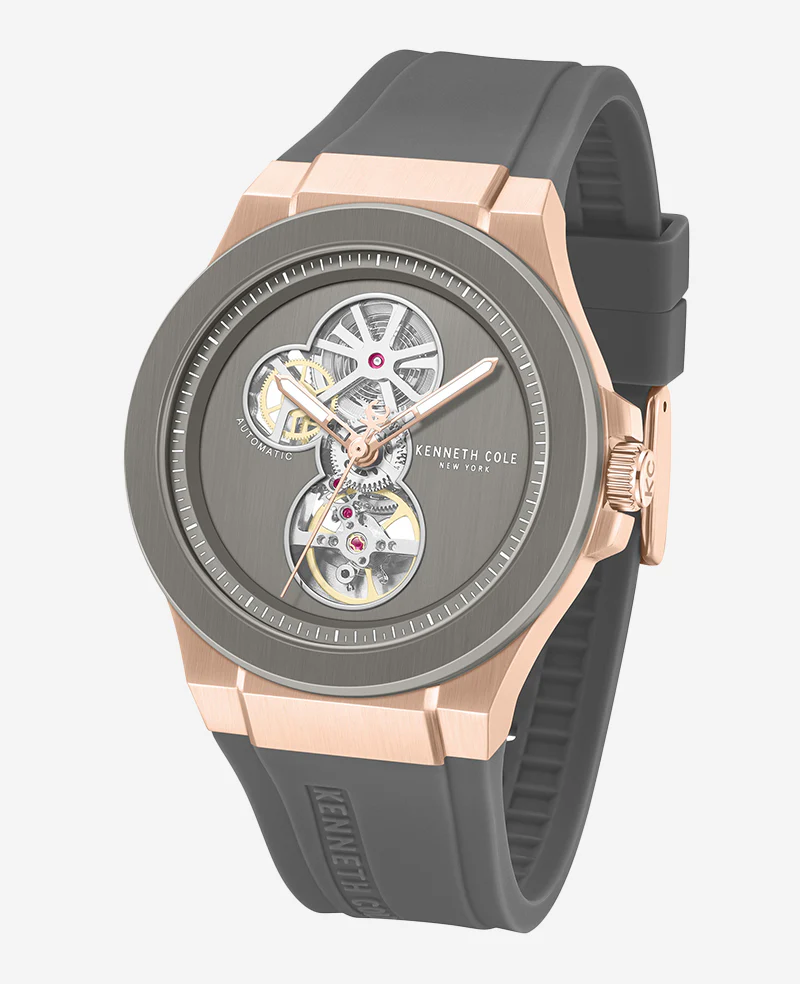 Skeleton Automatic Rose Gold Silicone Strap Watch - Image 4