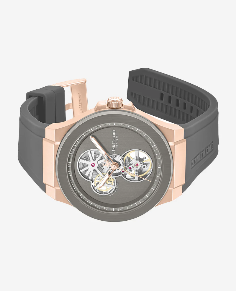 Skeleton Automatic Rose Gold Silicone Strap Watch - Image 5