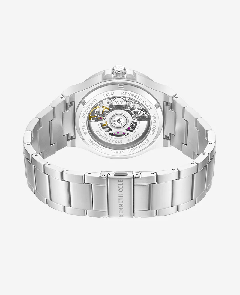 Skeleton Automatic Silver-IP Black Dial Stainless Steel Bracelet Watch - Image 3