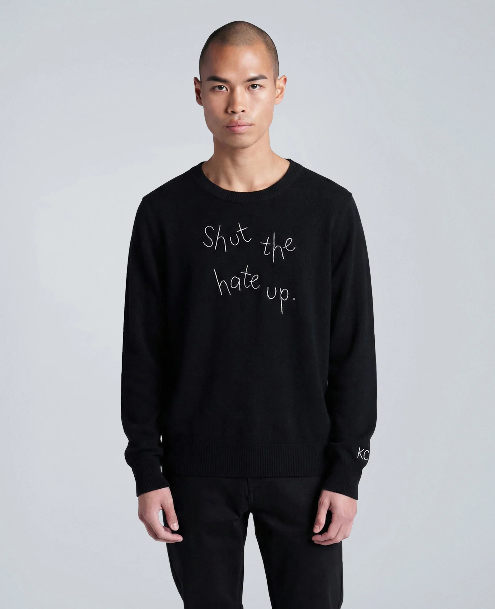 Lingua Franca Shut The Hate Up Unisex Cashmere Crewneck Sweater - Image 4