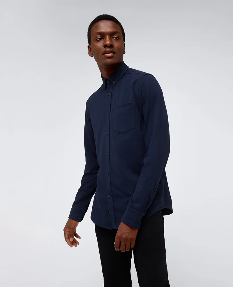 Long Sleeve Button Down Stretch Shirt with Pocket - Image 3