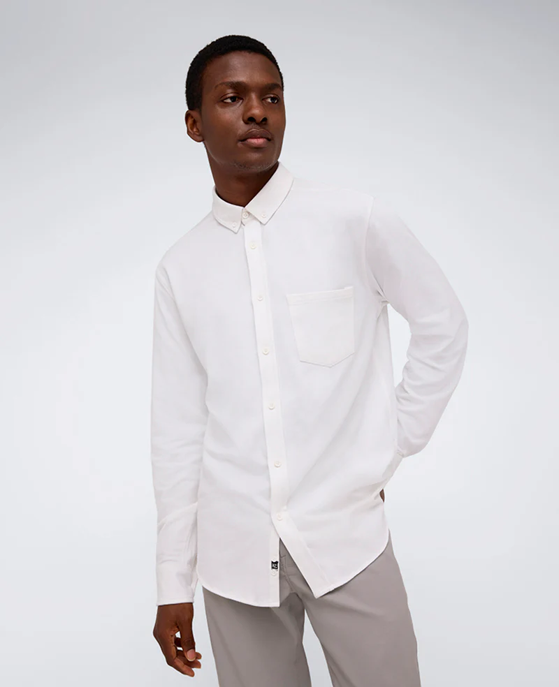 Long Sleeve Button Down Stretch Shirt with Pocket - Image 3