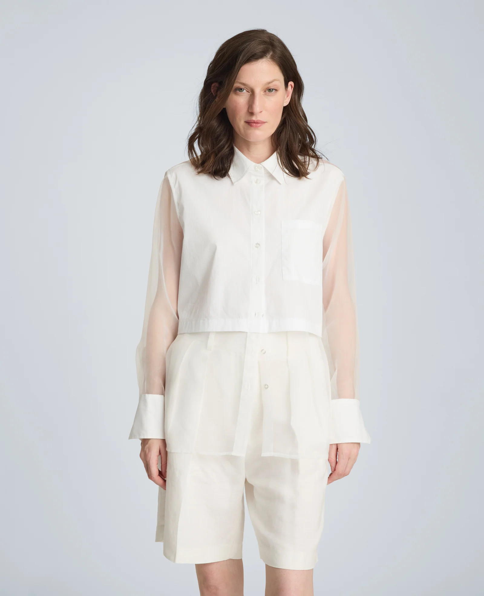 Long Sleeve Button Front Shirt with Front Body Overlay - Image 6