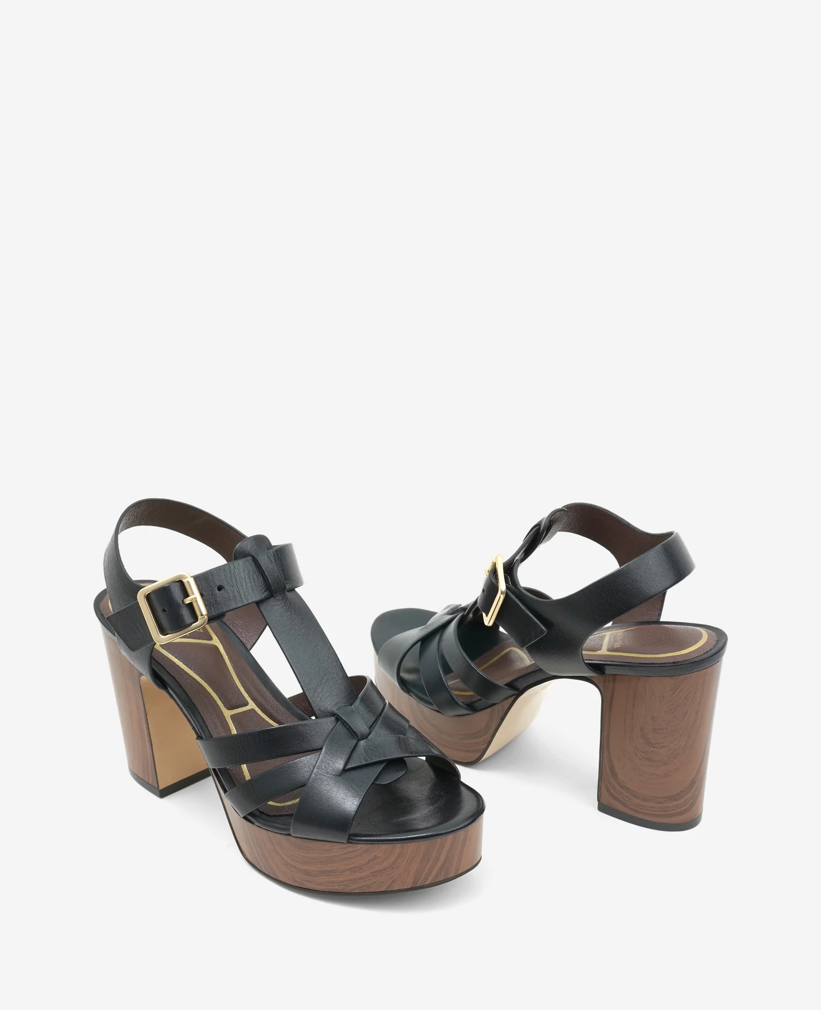 Lotus Woven Leather T-Strap Wood Platform Sandal - Image 2