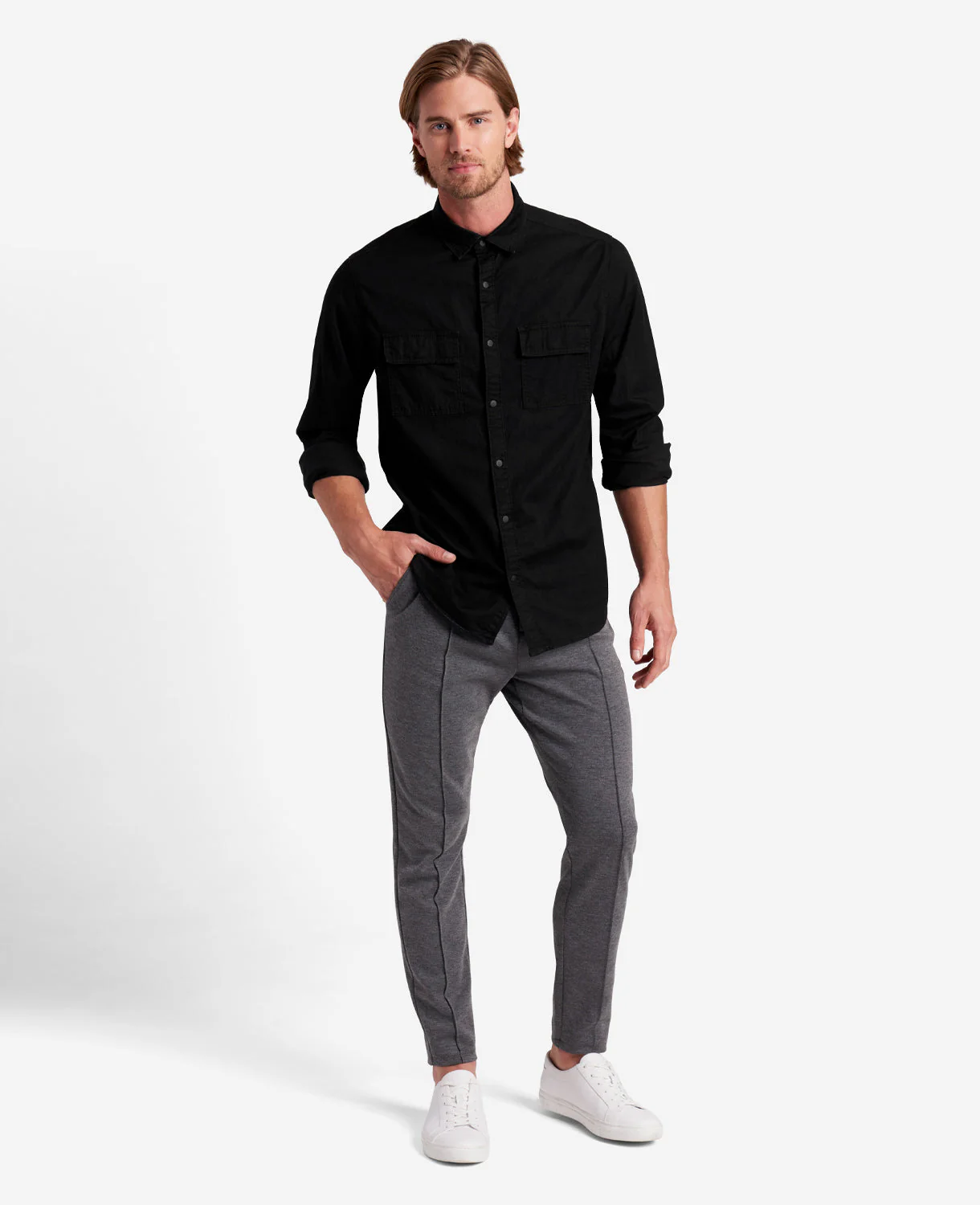 Slim-Fit Organic Stretch Denim Two Pocket Shirt - Image 2