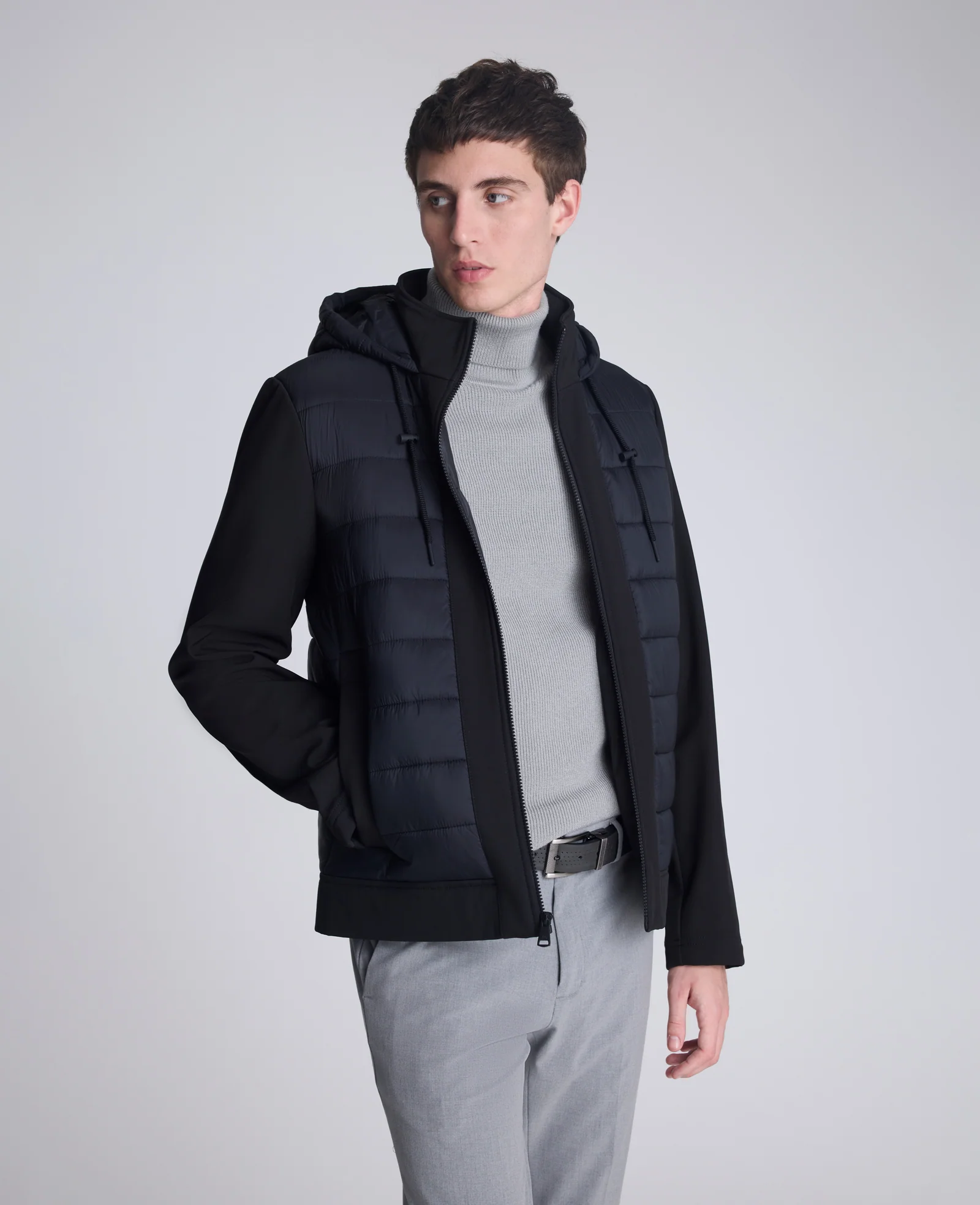 Mixed Media Hooded Soft Shell Jacket
