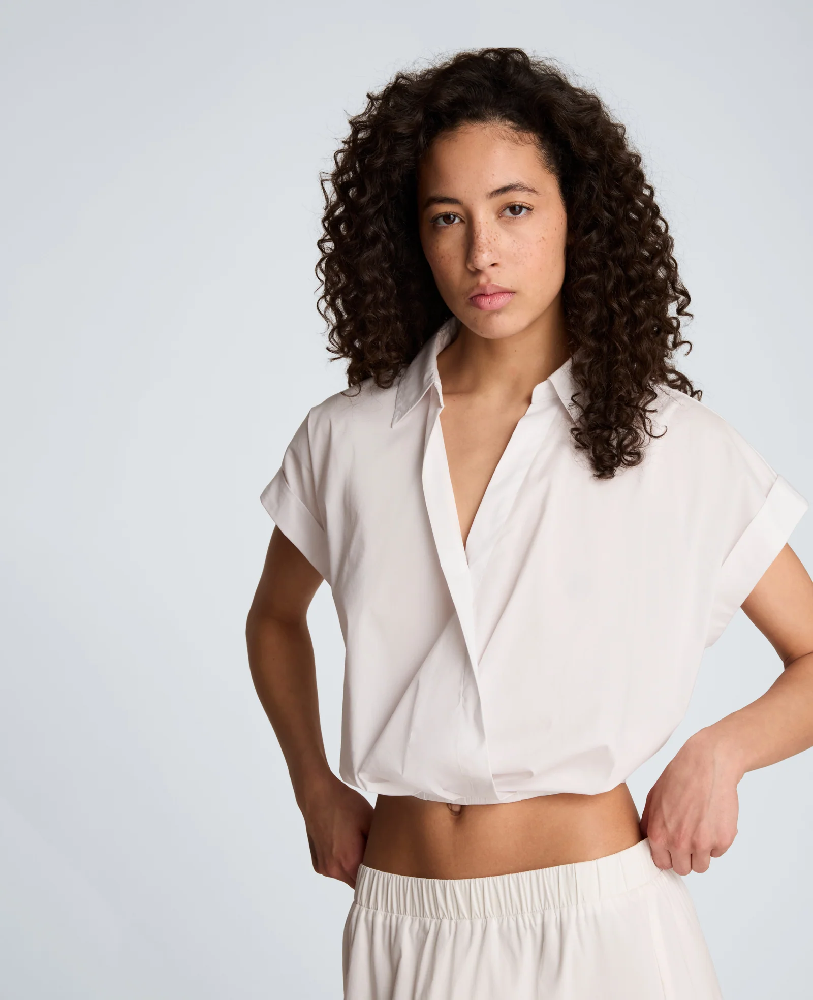 Pleat Crossover Front Cropped Shirt - Image 6