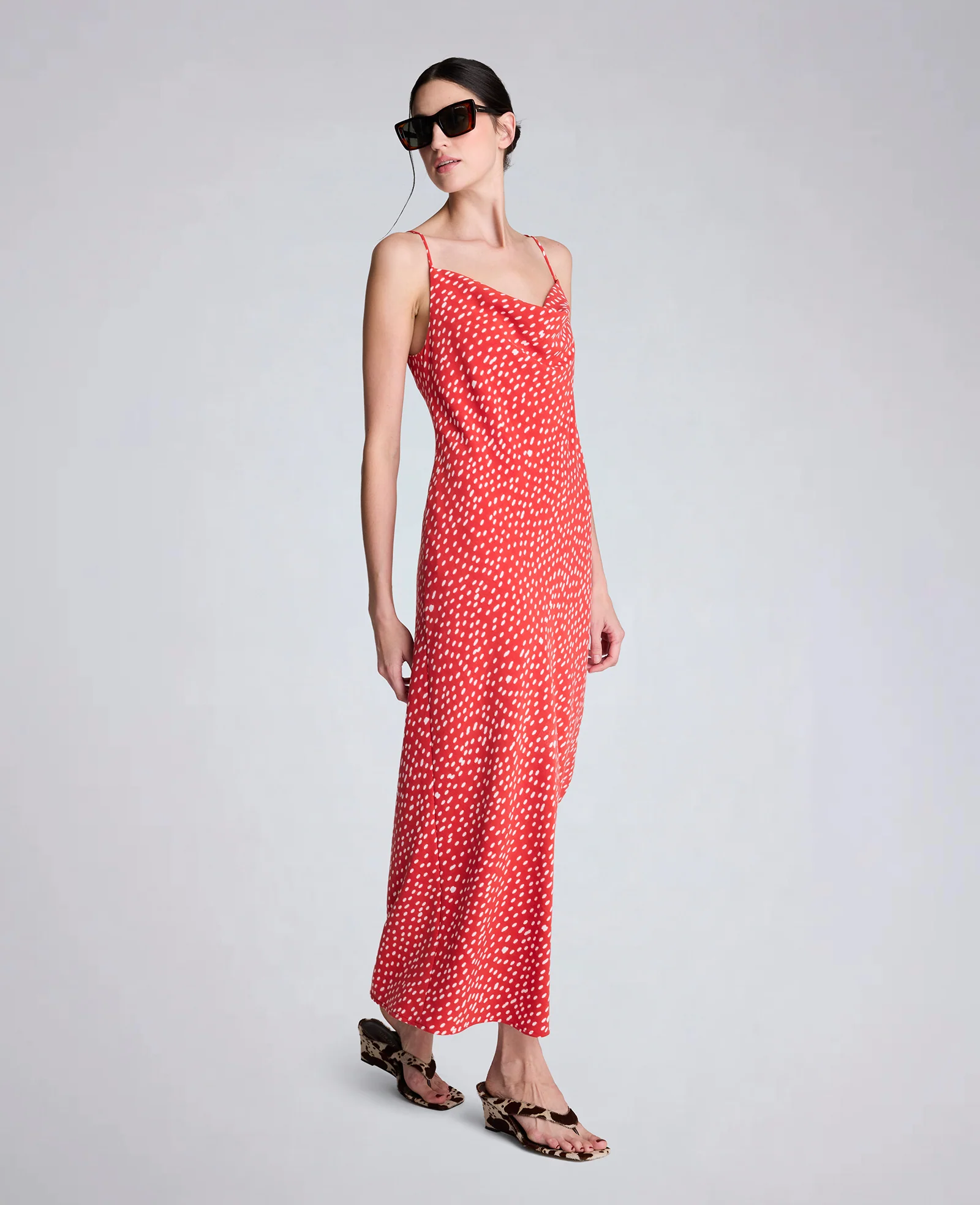 Polka Dot Satin Cowl Neck Slip Dress - Image 3