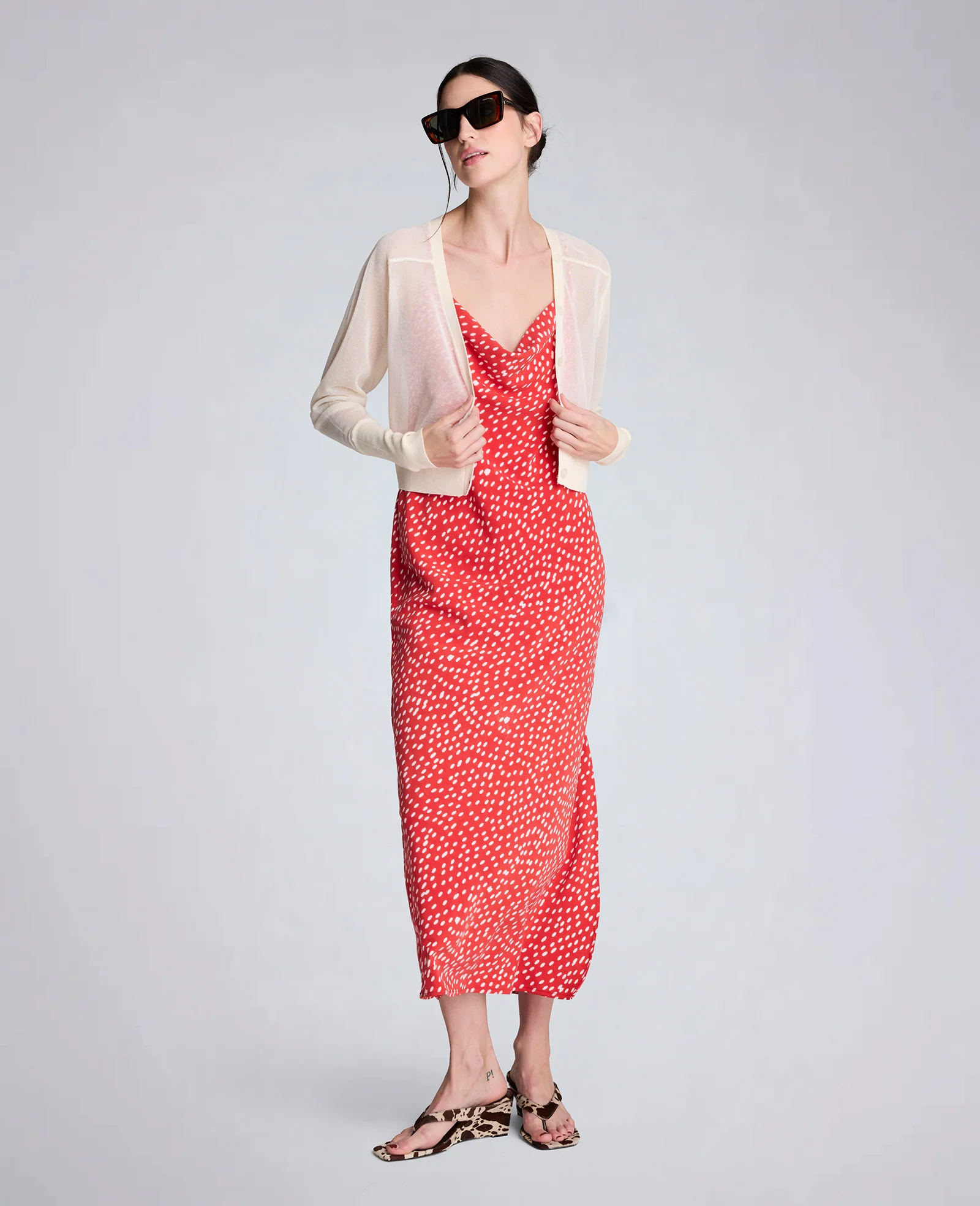 Polka Dot Satin Cowl Neck Slip Dress - Image 4