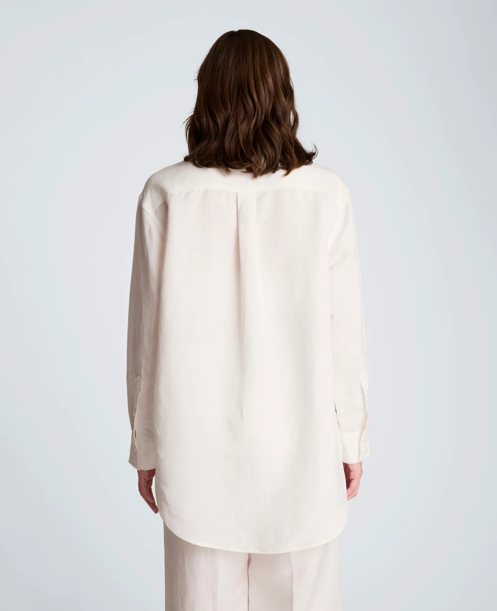 Refined Linen Drop Shoulder Button Front Boyfriend Shirt - Image 3